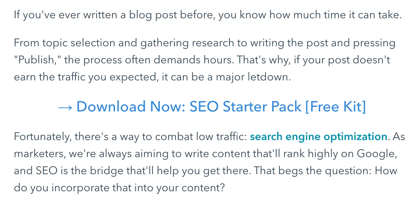 bir hubspot blog gönderisindeki seo başlangıç ​​paketi cta örneği