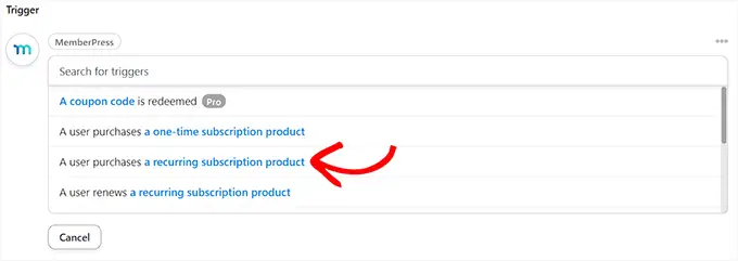 Choose a MemberPress trigger
