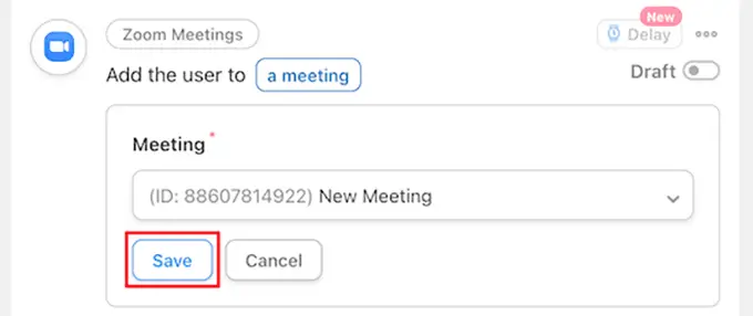 Select a Zoom meeting of your choice from the dropdown menu