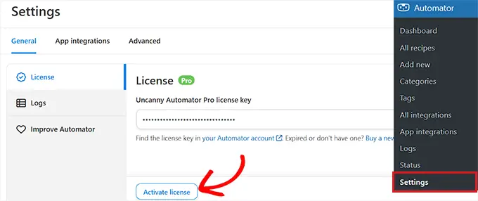 Uncanny Automator license activation