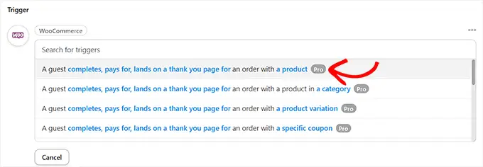 Select a WooCommerce trigger of your choice