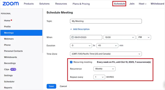 Schedule zoom meeting