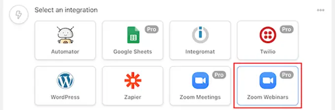 Select Zoom Webinars integration