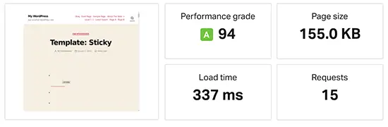 WP Engine speed test result