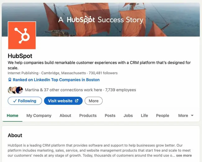 hubspot linkedin sayfa tasarımı ve düzeni