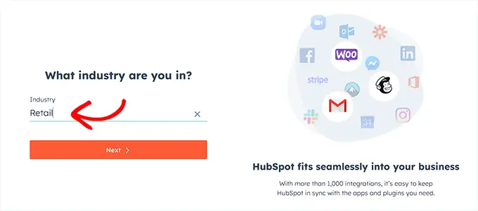 Add your industry and click the 'Next' button