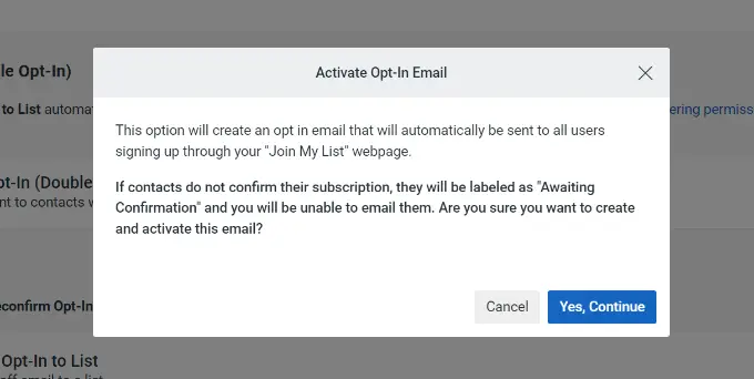 Confirm activating double opt in