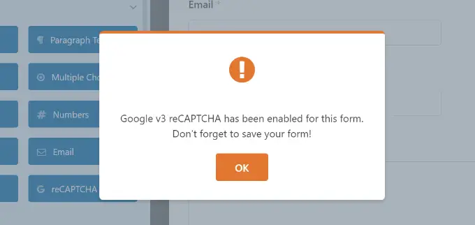 Recaptcha enable message