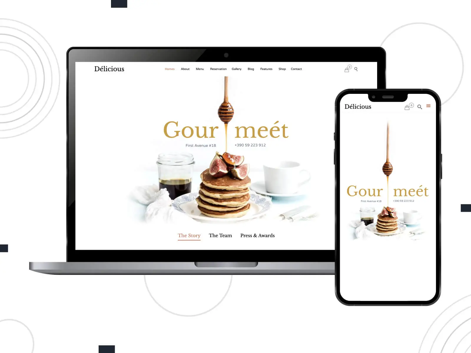 Kolase Kafe - cerah, hangat, fitur premium tema WordPress untuk startup pengiriman makanan dalam gradasi warna peru, coklat kemerahan, dan sienna.