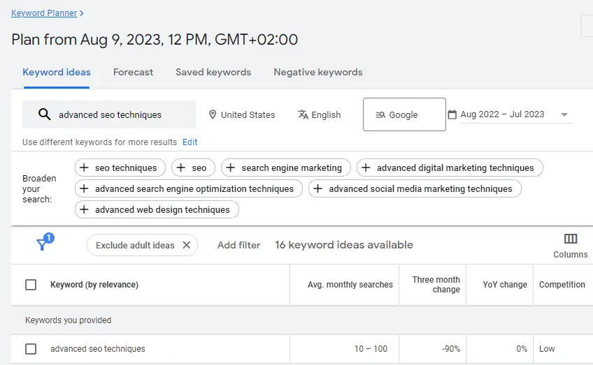 Usar Google Keyword Planner para verificar las palabras clave generadas por ChatGPT.