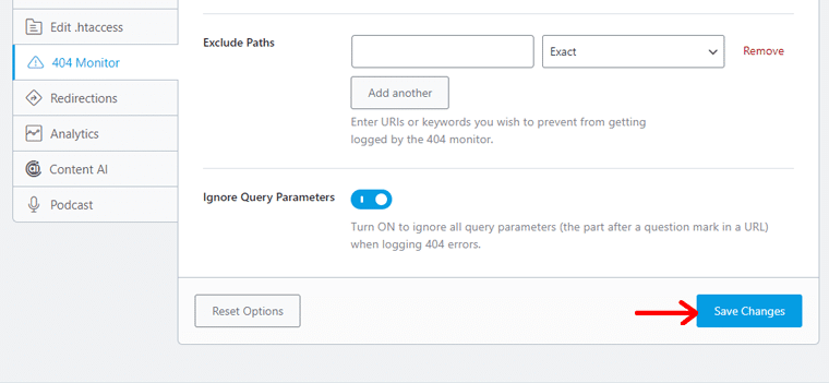 Haga clic en la opción Guardar cambio para el monitor 404