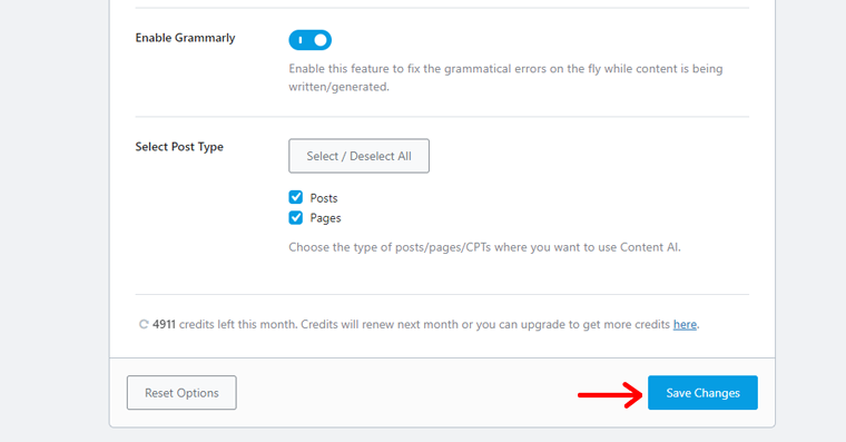 Salvar configuração do Content AI