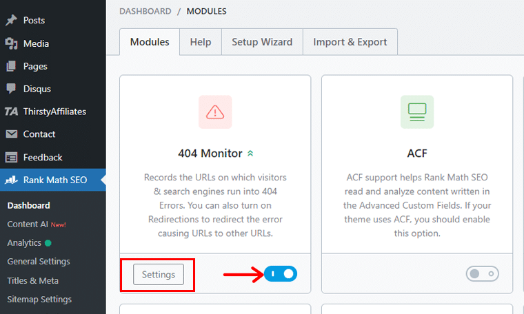 Activați modulul de monitorizare 404