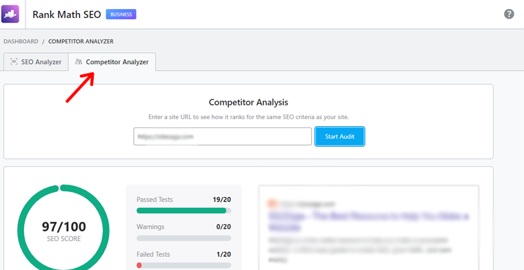 Résultat de l'analyse des concurrents