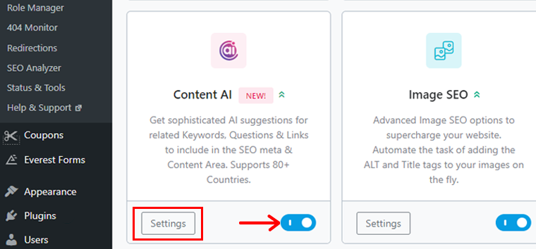 Ativar revisão matemática do Content AI Rank