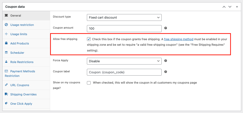 Enable "allow free shipping" option 