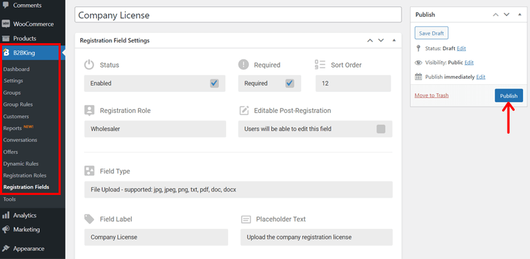 Inserisci un nuovo campo di registrazione