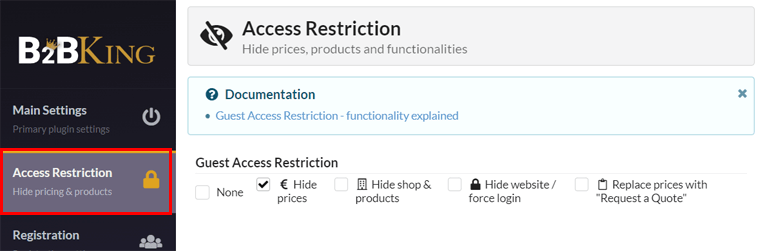 Configurações de restrição de acesso de convidados