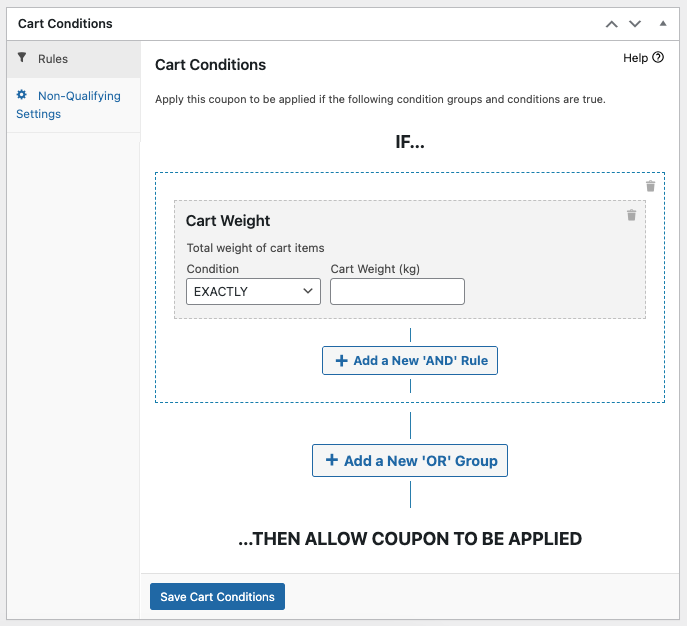 Additionally, configure the cart condition