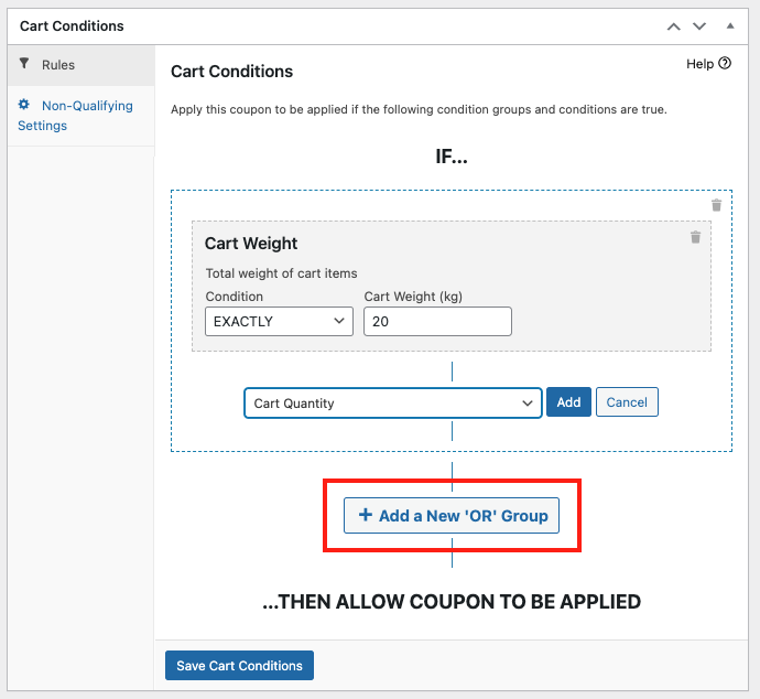 Once done, click "Save Cart Condition"