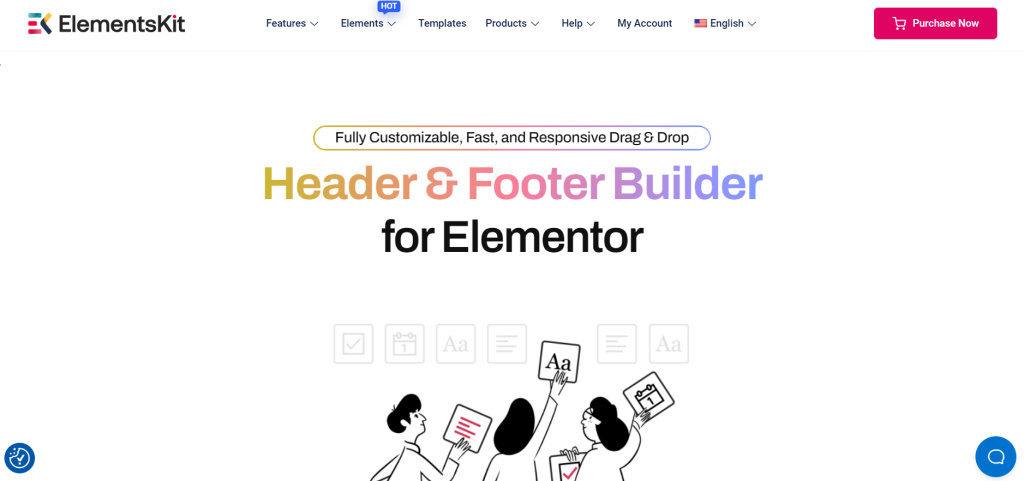 Complemento ElementsKit Elementor - Construtor de cabeçalho e rodapé