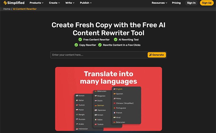 Simplificado – Melhor ferramenta de reescritor de IA