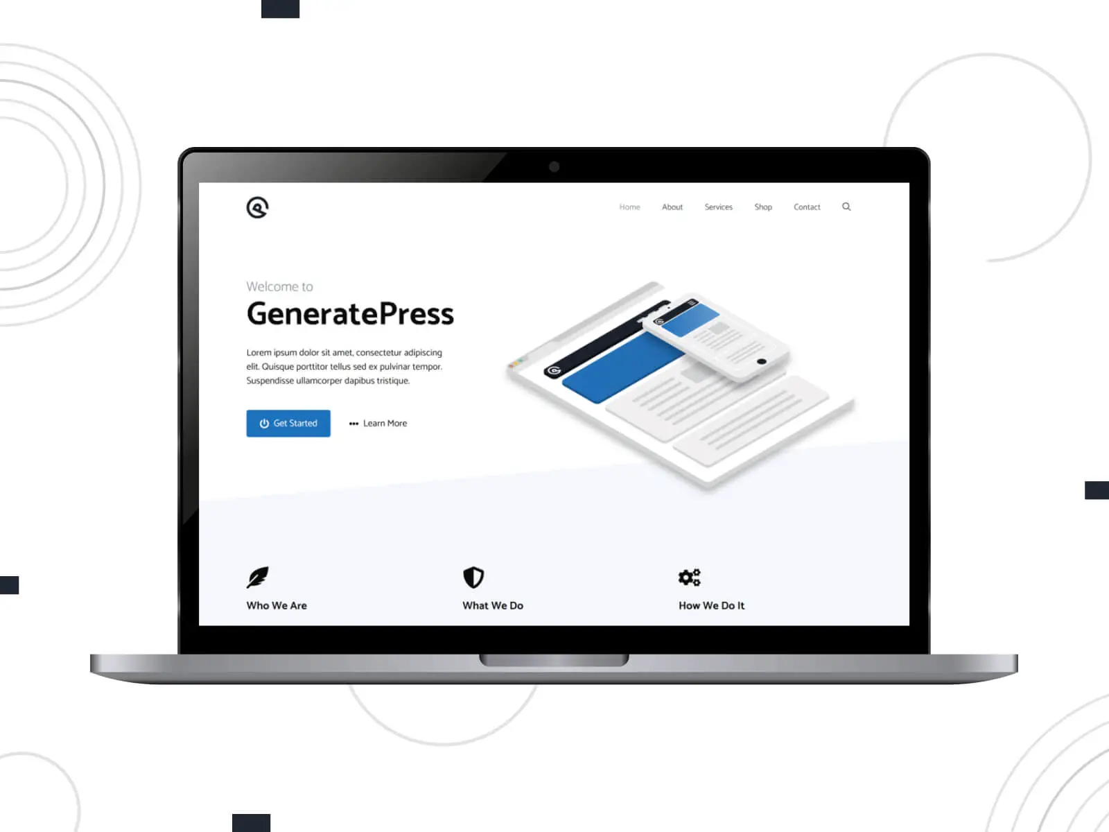 Imagen de GeneratePress: tema ligero, tranquilo y de máximo rendimiento para blogs de WordPress con mucho contenido en una combinación de colores azul acero.