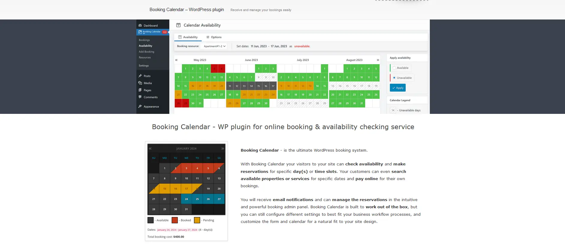 Ilustrație Calendar Booking - plugin gata făcut pentru activități de rezervare cu șabloane de e-mail personalizabile pentru notificări personalizate.