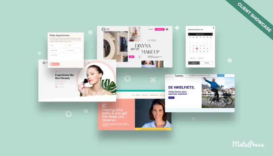 MotoPress Randevu Rezervasyon eklentisi Müşteri web siteleri vitrini.