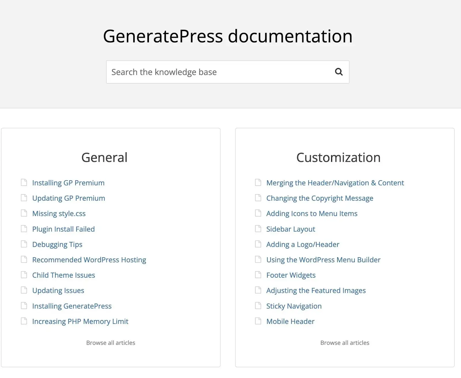 GeneratePress ตรวจสอบเอกสาร