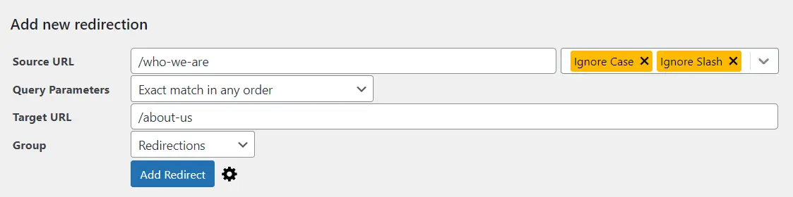 Ajout d'une nouvelle redirection dans WordPress avec le plugin Redirection.