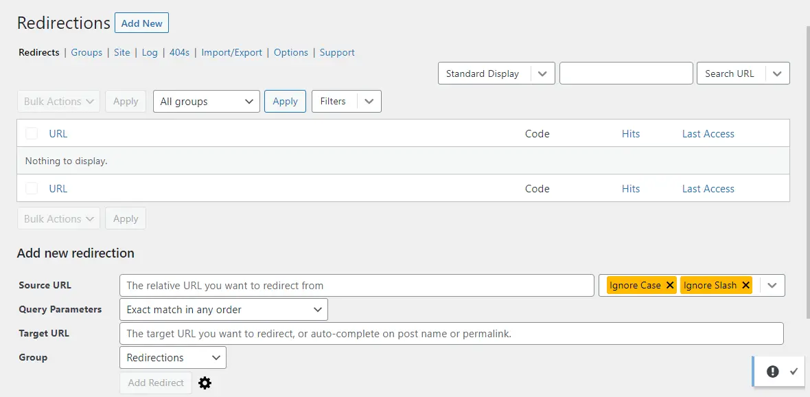 หน้าการเปลี่ยนเส้นทาง WordPress