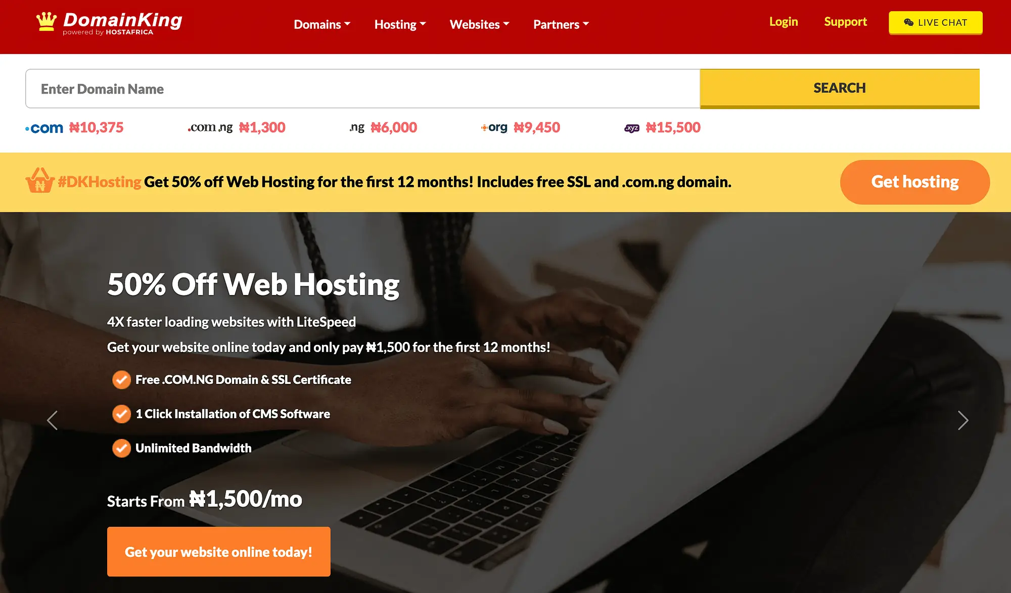 DomainKing bietet einige der besten Webhosting-Angebote in Nigeria.