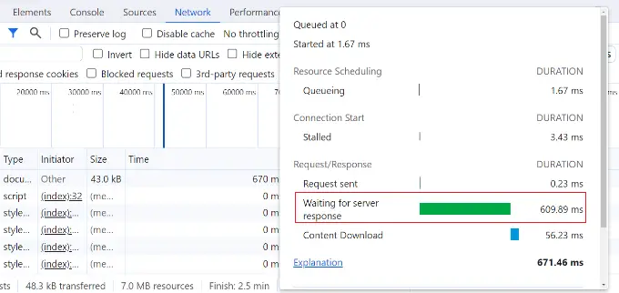 View waiting time for server response