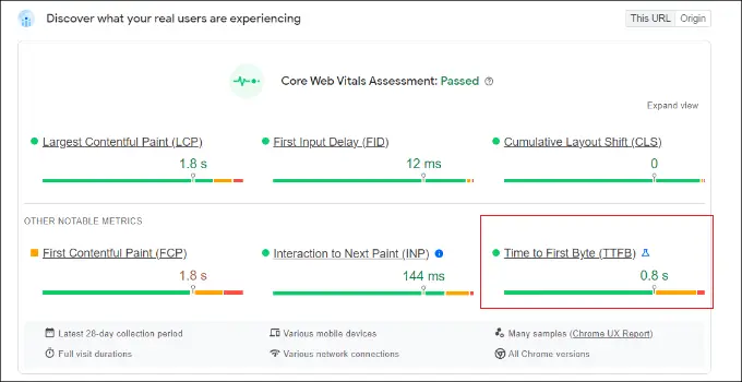 View time to first byte score