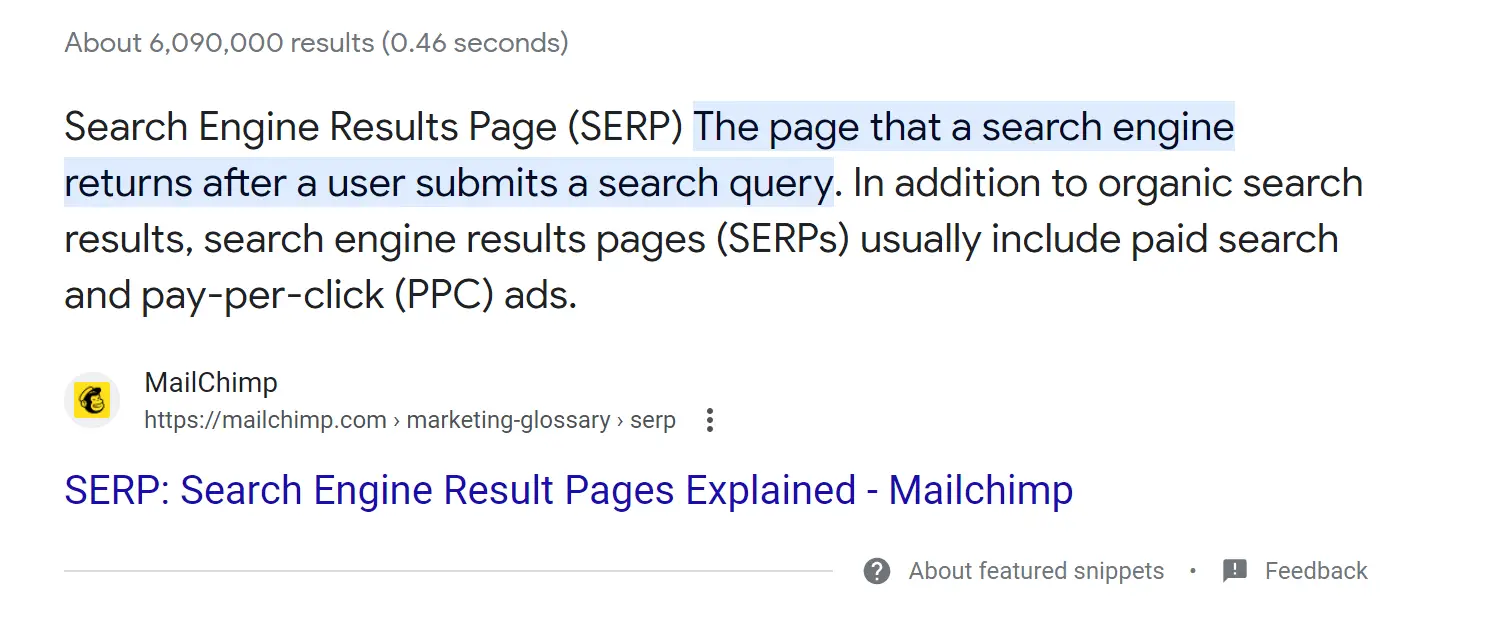 SERP の注目のスニペット。