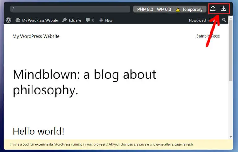 WordPress Playground 的导出和导入选项