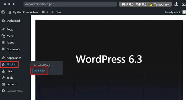 导航至插件 在 WordPress Playground 中添加新内容