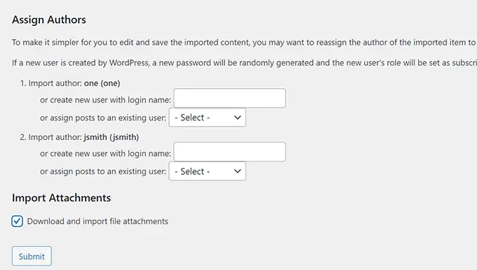 Import settings