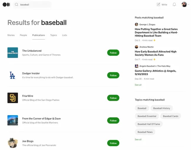 Medium を使って文章を書く方法、結果の野球出版物