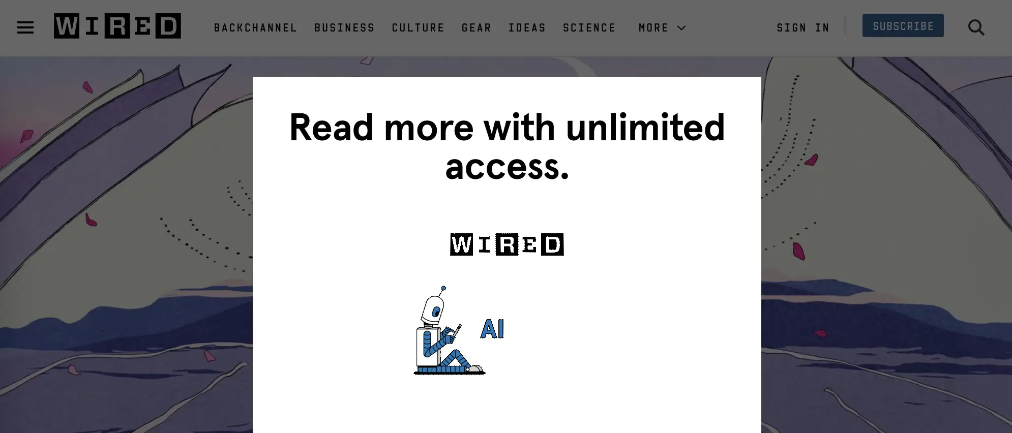 Die Website-Paywall des Wired Magazine ist ein Beispiel für eine Einnahmequelle, die Sie für Ihr Online-Geschäft nutzen können.