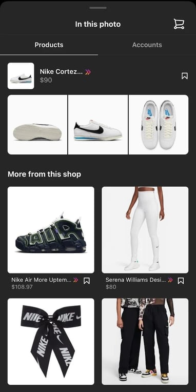 Nike'ın web sitesi ürünleri