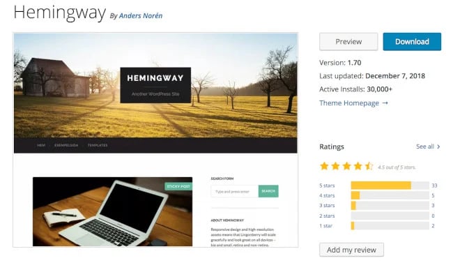 Tema WordPress gratuito: Hemingway