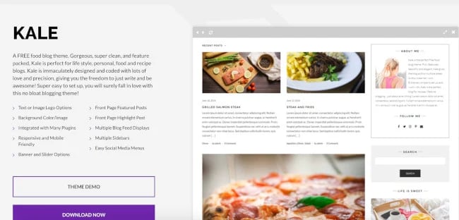 Yemek blogcuları için Kale WordPress blog teması