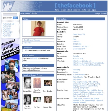 Bild, das das Originallayout eines Facebook-Profils zeigt