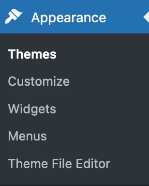 O menu “Aparência” em um tema clássico do WordPress.