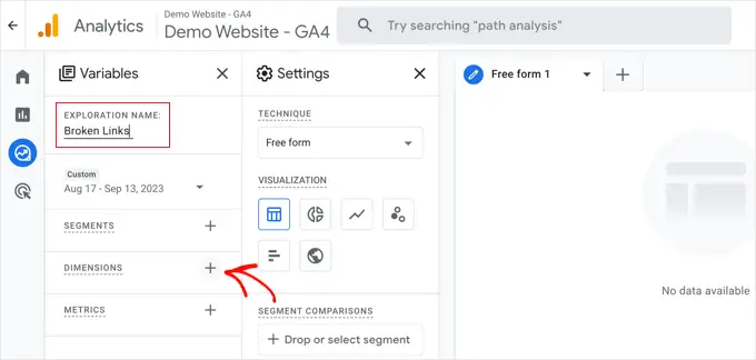 Creating a New Explore Report in Google Analytics