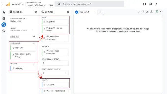 Drag the Variables to the Settings Column