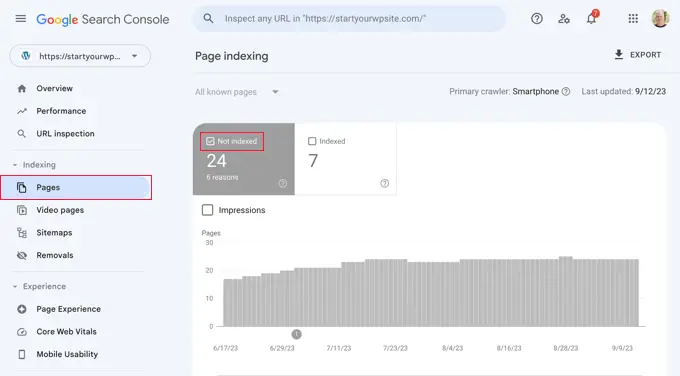 Google Search Console Pages Report