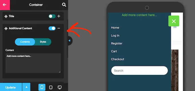 Adding your own messaging to a mobile-ready navigation menu